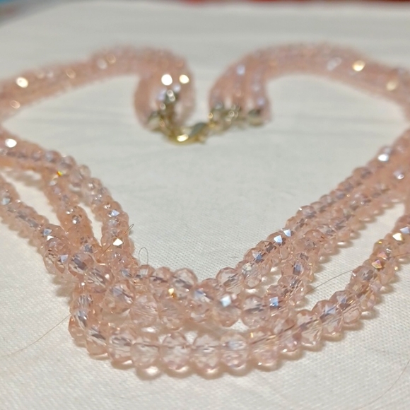 Pink strands necklace handmade beaded gleam shine glittery formal silver gems - Picture 2 of 8